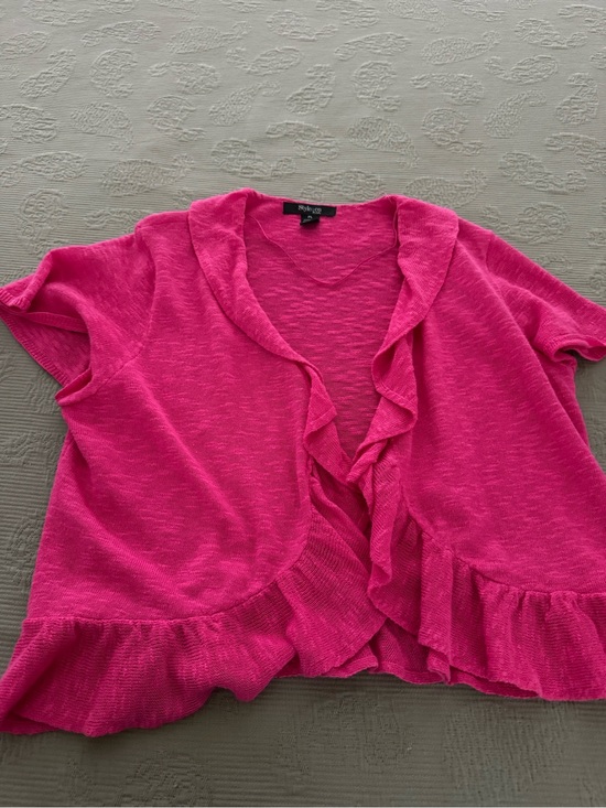 Style & Co. Sweaters - Style & Co Hot Pink Ruffle Short Sleeve Cardigan